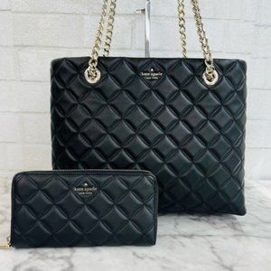 Kate Spade Natalia Quilted Smooth Leather Tote Shoulder Bag & Large Wallet